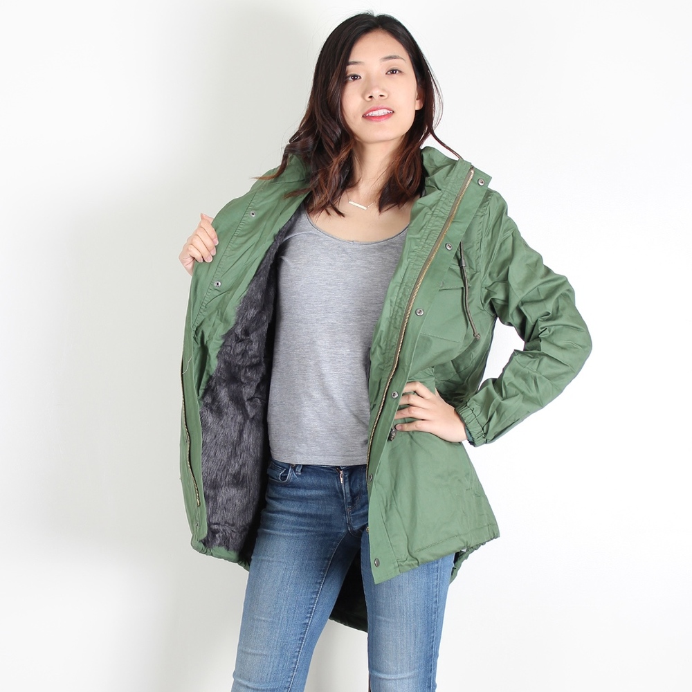 Hunter Green Faux-Fur Lined Anorak